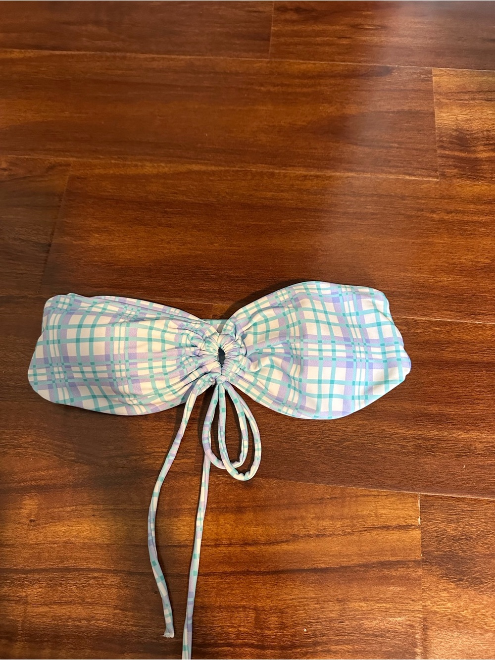 Princess Polly Pastel Plaid Bandeau Bikini Top in Mint & Lavender